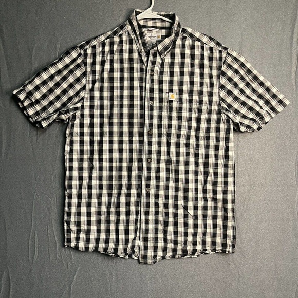 Carhartt Relaxed Fit Men Shirt Size Medium Blue Plaid Button Up Cotton Workwear. - Picture 1 of 7